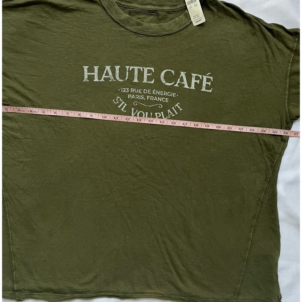 Aerie Oversized Haute Cafe Paris Graphic T Shirt Womens Large Olive Green NWT - Picture 8 of 9